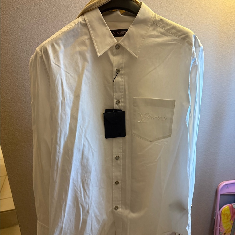 Louis Vuitton Placed Lovers White Button Up Shirt (Large)